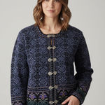 Vintage 2001 Icelandic Design 100% Wool Women's Blue Patterned Sweater Jacket Size L Photo 0