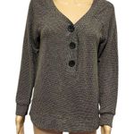 French Laundry  Textured V Neck Brown Button Front Long Sleeve Pullover Top Sz S Photo 0