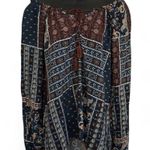 One The Land paisley teal brown‎ long sleeve peasant top womens size S Photo 0