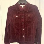Women’s burgundy long sleeve button down corduroy jacket.Size Small Photo 0