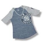 Majestic Official MLB New York Yankees V Neck Slub Tee Shirt Blue Grey Medium Photo 11