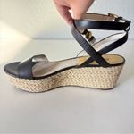 Michael Kors  Women’s Black Leather Wedge Platform Sandals Ankle Strap Size 9.5 M Photo 4