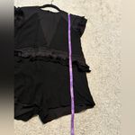 4SI3NNA Fringe black mesh sheer vneck romper black‎ size large Photo 8
