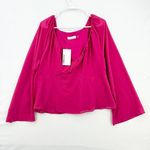 HEATHERLY Blouse Women Size XXL Hot Pink Y2K V Neck Flared Sleeve Semi Sheer NWT Photo 0