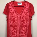 Savanna Jane Women’s Floral Leaf Embroidered Red Flutter Sleeve Shift Dress Photo 1