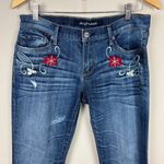 Driftwood Jeans Womens 29 Embroidered Flower Distressed Blue Denim Skinny Photo 1