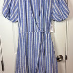Old Navy NEW  Blue Striped Linen Effortless Denim Puff Sleeve Coastal Wrap Stripe Photo 0