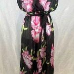 Black and pink tropical print semi sheer faux wrap coverup dress size XXL Photo 0