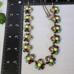 Antique Gold Finish Sliding Bolo Crystal Necklace Faux Pearl Earrings Set Photo 7