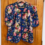 Richard Warren 100% Silk Floral Jacket 14 Vintage Puff Sleeve Evening Top Blue Photo 0
