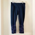 Athleta Navy Blue Jacquard Mantra Capri Mesh High Rise Striped Leggings Photo 3