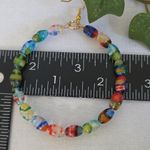 Millefiori Art Glass Oval Bead Hoop Earrings Green Photo 6