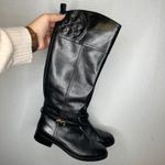 Tory Burch  Marlene Black Leather Riding Boots Gold Embossed Logo Women's Size 7M Photo 0