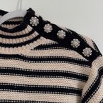 J.Crew  Cable-Knit Mock-neck Pullover Sweater Size Small Stripe Jewel Buttons Photo 4