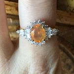 Natural Fire Opal Sterling Silver Halo Ring Size 8 Orange Photo 0
