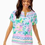 Lilly Pulitzer MANDA PRIVATE ISLAND ENGINEERED PINK BLUE GREEN SHORT SLEEVE TOP Photo 0