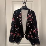 Torrid Womens Plus 2X Black Floral Knit Crepe Drape Blazer Open Jacket Size 14 Photo 2