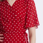 Goelia1995 10 Momme Mulberry Silk Polka Dots Print Wrapped Ruffle Women Midi Dress - xxs Photo 2