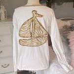 White Cotton Gold Sailboat Long Sleeve Beachy Shirt Size M Photo 1