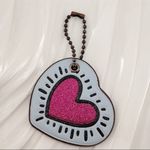 Coach x Keith Haring Pink Glitter Leather Heart Hangtag Bag Charm Photo 1