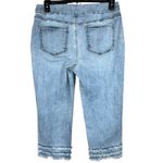 Chico's Chico’s SZ 2 (12) Pull-On Capris Jeans Hi-Rise Tiered Frayed Hems Stretch Blue Photo 3