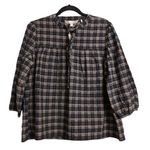 Barbour Lorelie Top Praline Plaid V-neck Seersucker Puff Sleeves 12 New Photo 0