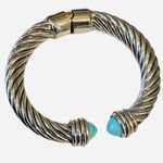 Silver Cable Bangle Bracelet Chunky Turquoise Photo 0