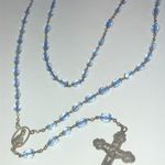 Vintage Clear Blue Crystal Beaded Catholic Rosary Prayer Beads Necklace Photo 5