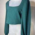SheIn Dark Green Square Neck Lantern Long Sleeve, Petite 8/10 Photo 4