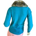 CAbi TEA ROOM TEAL KNIT W/BROWN FAUX FUR DETACHABLE COLLAR CARDIGAN SWEATER (XS) Photo 3