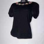 Cynthia Steffe Whimsigoth Beaded Silk Cashmere Black Knit Women's Top Mesh Puff Sleeves Photo 3
