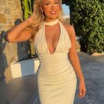 ZARA  Elegant Cream Halter plunge Neck Dress scarf maxi evening cocktail party  Photo 5