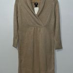H&M Knit Sweater Dress w “Wrap” Neck Shawl Collar 3/4 Sleeves Tan Women’s M Photo 3