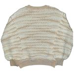 Anthropologie Cream & Tan Open Stitch Knit Pullover Crewneck Sweater Small Photo 2