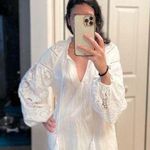 NWT Kasia White Linen Crochet Long Sleeve Tunic Cover Up Blouse XS Photo 0