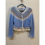 J.Crew Fair Isle Cardigan in Frosted Tundra Snow Brushed Yarn Sweater Medium Blue Photo 1