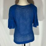 Free People • Babes Only Open Knit Ruffle Short Sleeve Sweater Blue Size Medium Photo 2