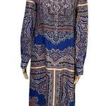 Antonio Melani  Blue Paisley Half Button Up Long Roll Tab Sleeve Shirt Dress Sz 4 Photo 0