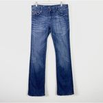 Miss Me  Dark Wash Low Rise Rhinestone Embellished Flap Pocket Bootcut Jeans Photo 2