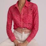 Anthropologie  Maeve Size 4 Pink Floral Lace Button Front Top Rolled Sleeve Photo 0