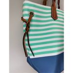 Dooney & Bourke Striped Nylon Sullivan Shopper Tote In Mint green, White, & Blue Photo 2