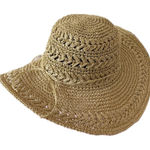 Scala Women’s Woven Crocheted Packable Raffia Paper Tan Sun Hat Bow One Size Photo 0