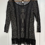 Maurice's Maurice’s Black Mesh Embroidered Fringe‎ Top Size Medium Photo 0