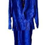 Vintage 100% Silk Butterfly Garden Embossed Print Skirt Suit Set size M 8 🦋 Blue Size M Photo 0