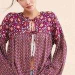 Free People  Malia Babydoll Jacket Top S Tie Neck Floral Embellished Berry Combo Photo 0