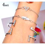 Boutique NEW Silver‎ Bracelet Set Boho Cuff Bangle Feather Triangle Rhinestone Jewelry Photo 3