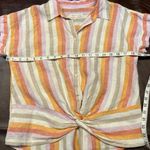 Lou & grey  Striped Linen Twist Front Shirt Women Small Preppy Beach Coastal Pink Photo 12