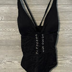 Tinibikini Womens One Piece Swimsuit Black Stretch Plunge Neck Lace Up Strap S Photo 0