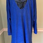 Lilly Pulitzer Medium Large Blue Sweater V Neck L/S Jameson Linen Pullover Photo 2