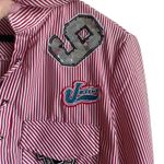 San Joy Women Top L Red Pin Striped Lace Up Popover Unique Applique Y2K Retro Size L Photo 7